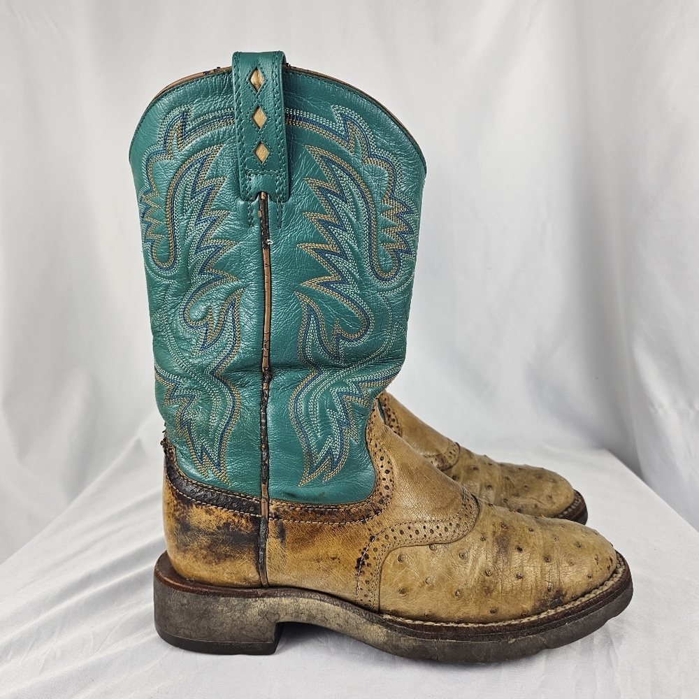 Ariat 12344 Western Cowgirl Boots Size 6.5 B Brown Turquoise Ostrich Skin Womens